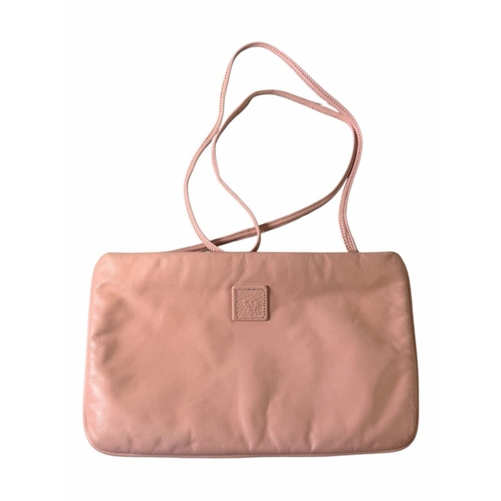 Anne Klein Crossbody Bag Womens Small Pink Vintage Leather Calderon Lion Logo